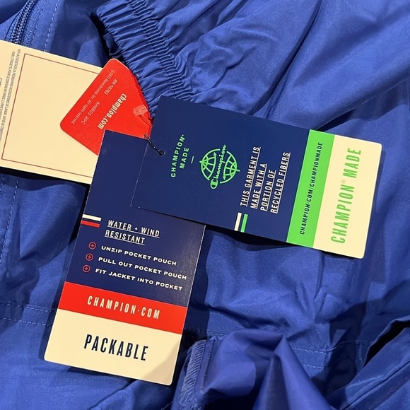 ๐ CHAMPION Packable Jacket Water Wind Resistant Hooded Pullover Blue Large - Picture 12 of 13